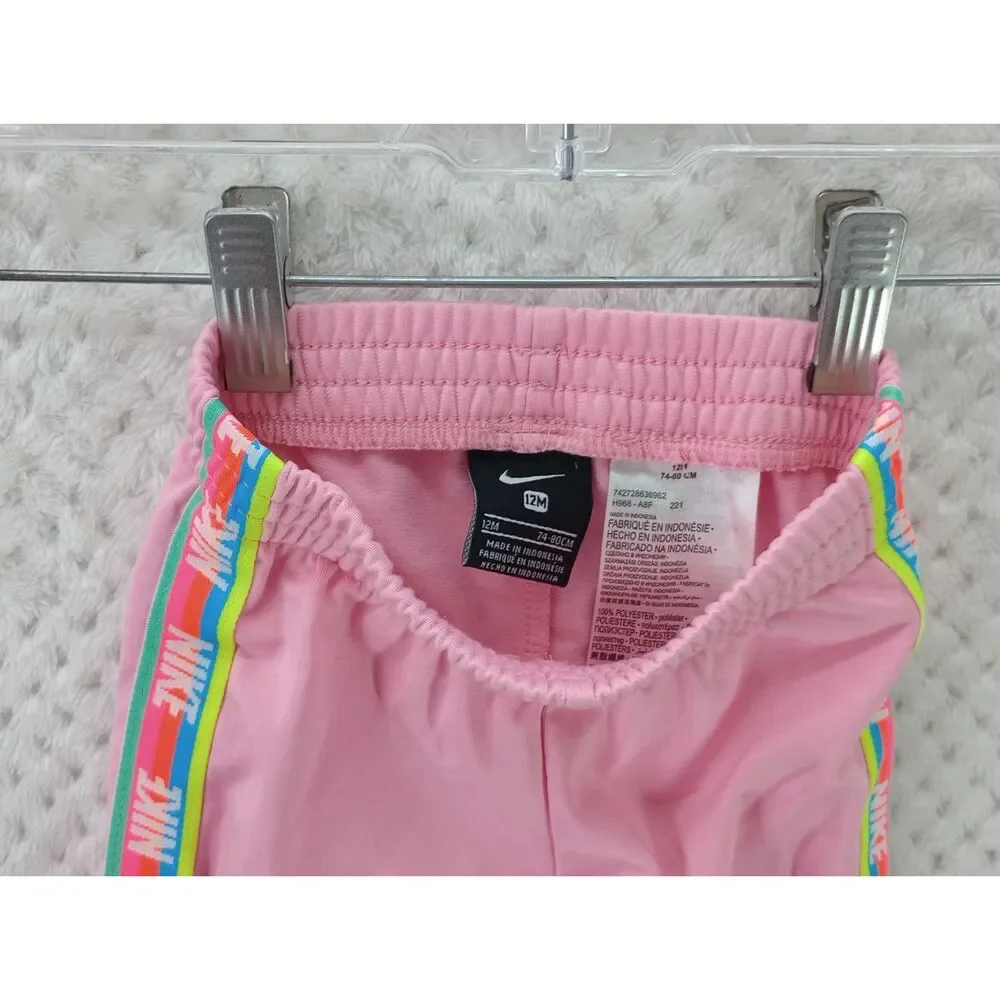 Nike Girls 12M Light Pink Infant Jogger Track Pants Rainbow Logo Taping